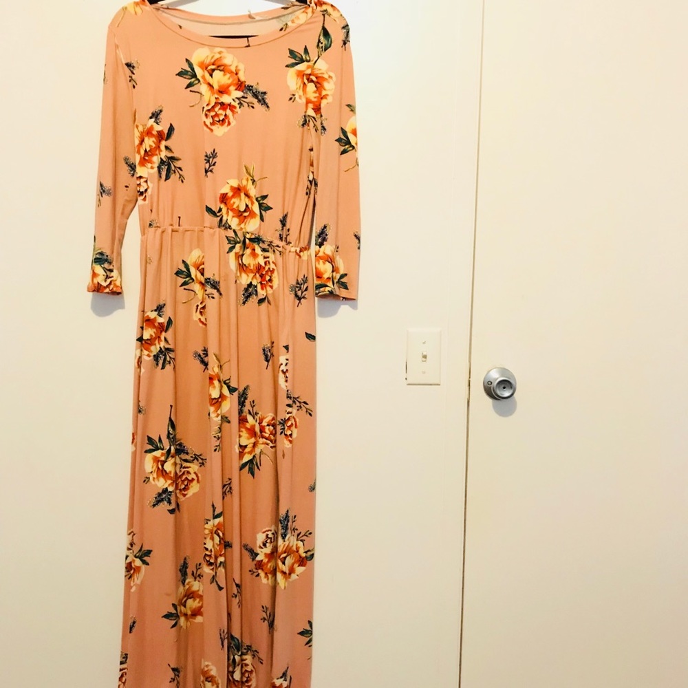 Long Peach Floral Dress
